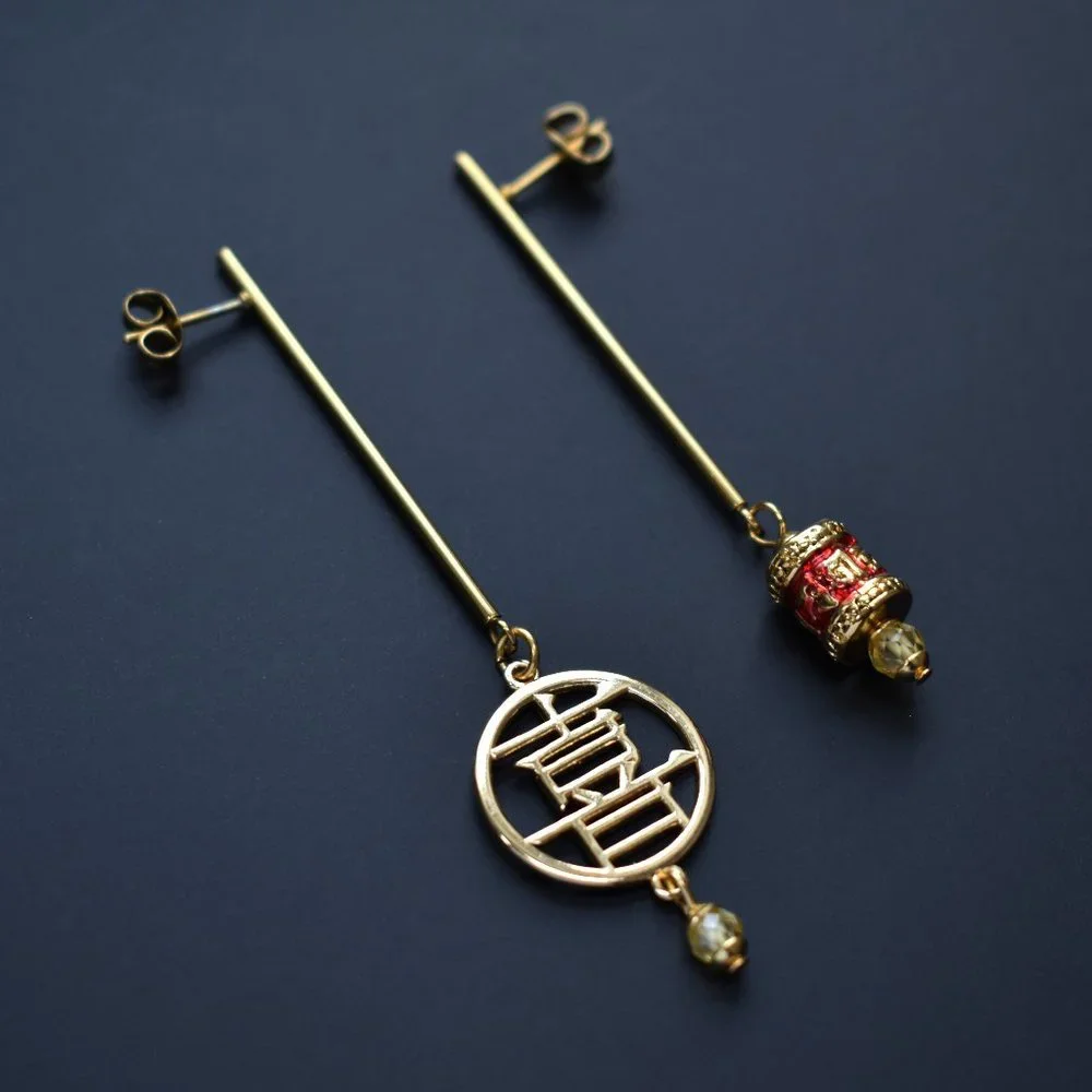 Asymmetrical earrings dangle, long gold drop bar earrings, unusual handmade stud